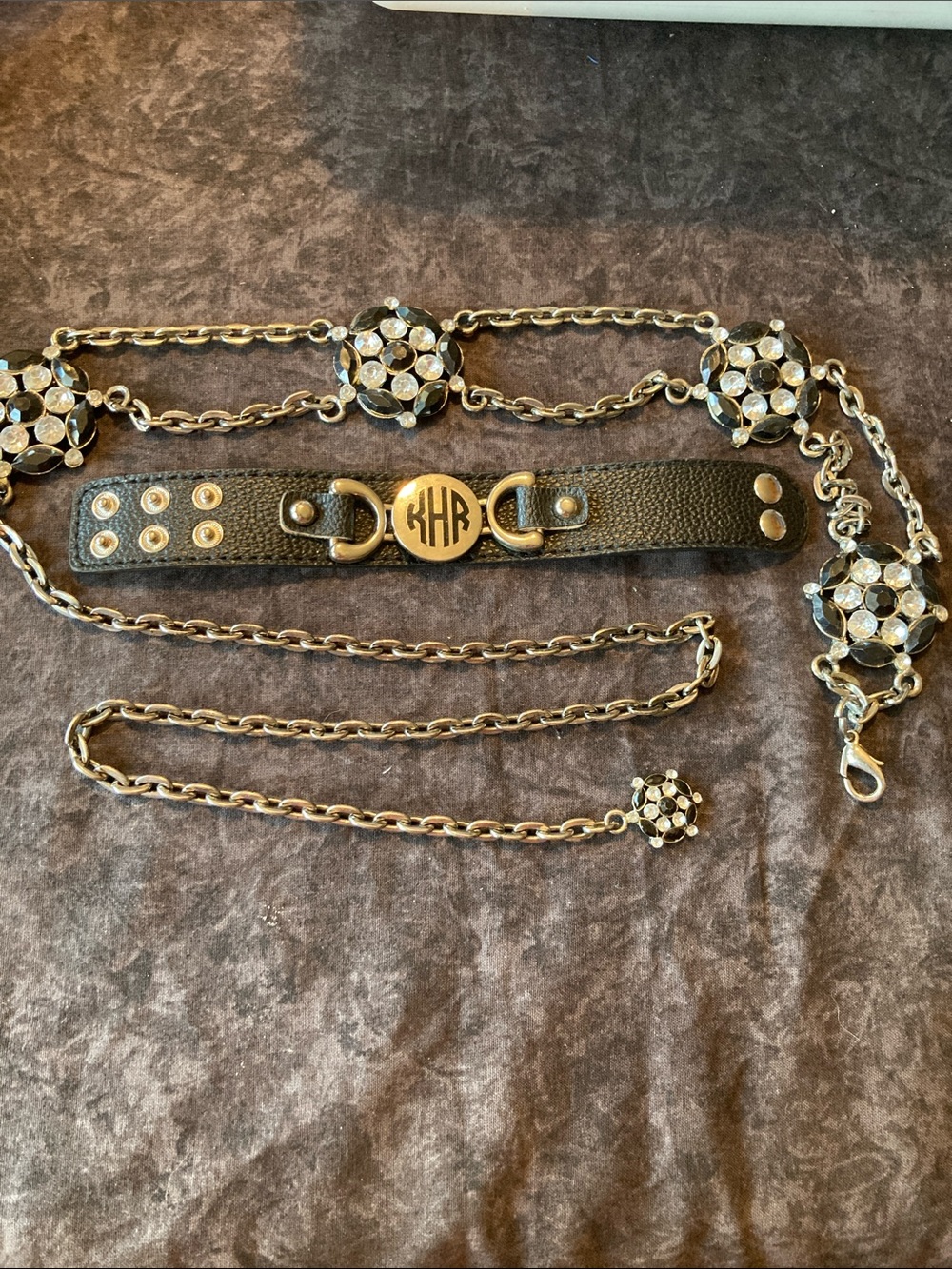 Biker Belt & Wrist Band Black & Silver Tone